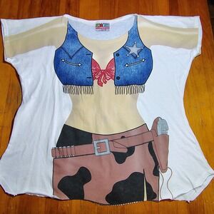 Fun2Wear Cowgirl Costume T Shirt Graphic Print Western Vest Boots Gun Print Top